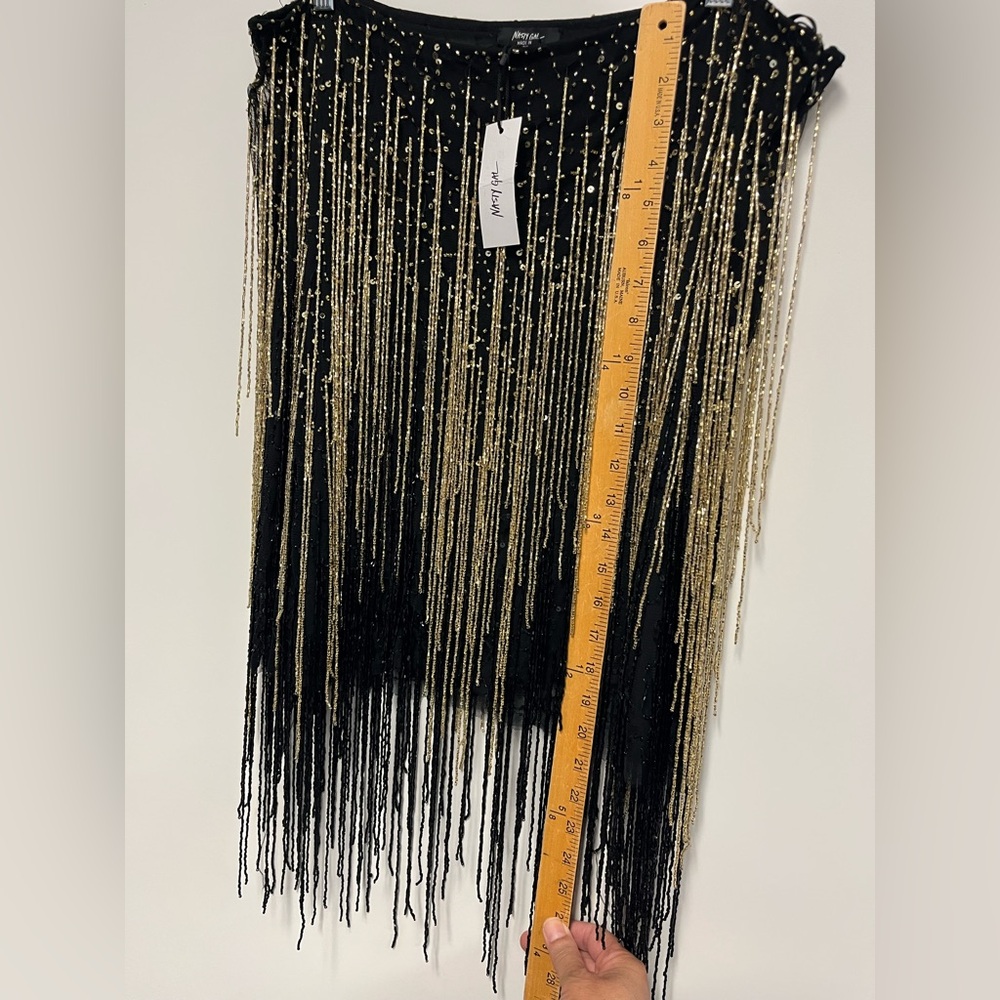 Nasty Gal Black Beaded Tassel‎ Icon Mini Skirt Sz. 14 NWT - Picture 8 of 10